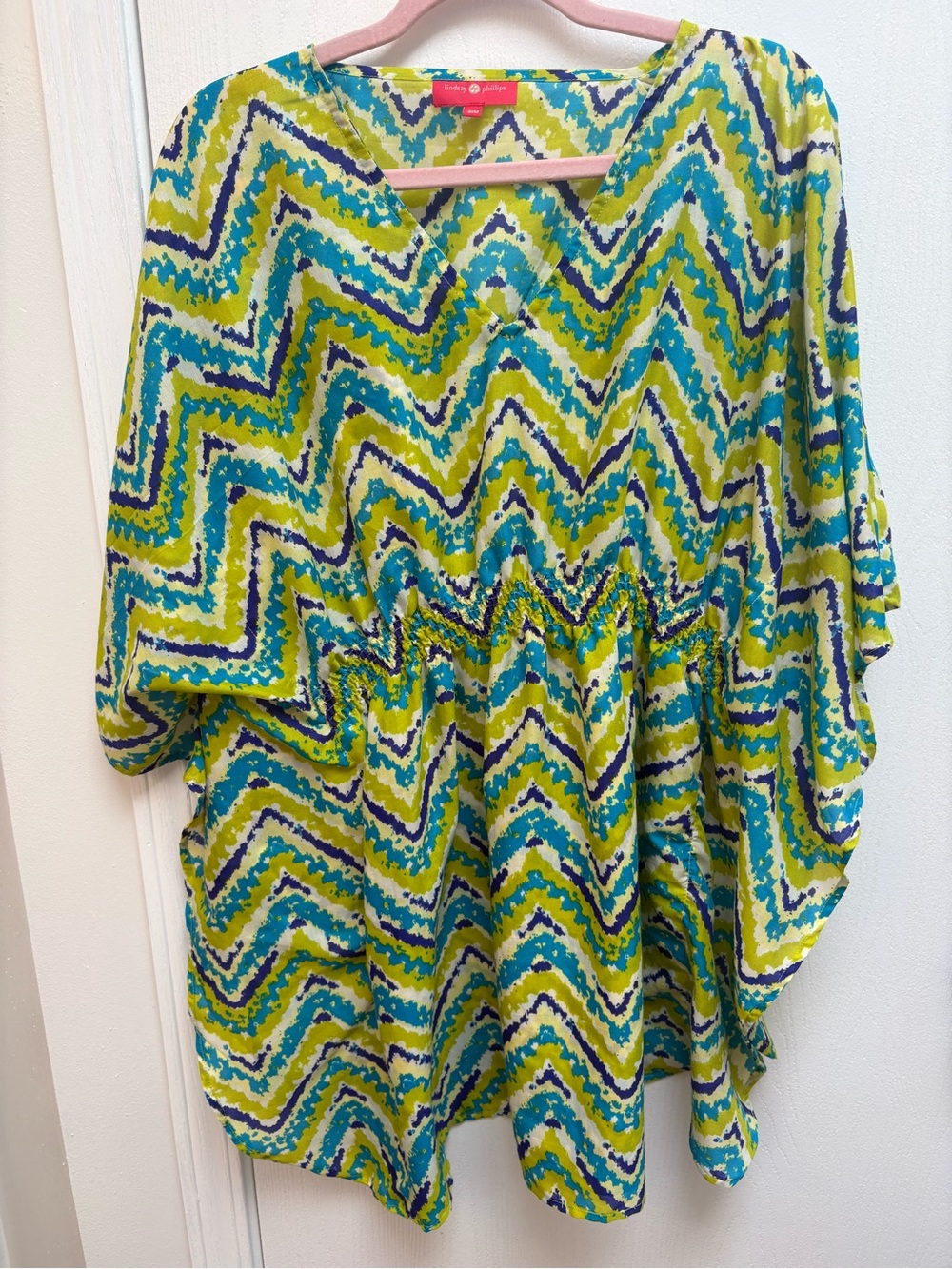 lindsay phillips Lime, Teal & Navy Chevron V-Neck Tunic